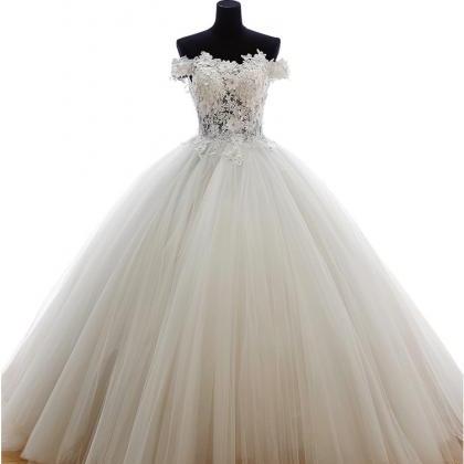 Off Shoulder Wedding Dress, Lace Decal Dresses..