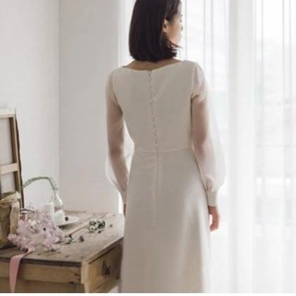 Boho Simple White Satin Evening Dress..