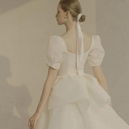 Elegant Lantern-sleeved Wedding Gown With..