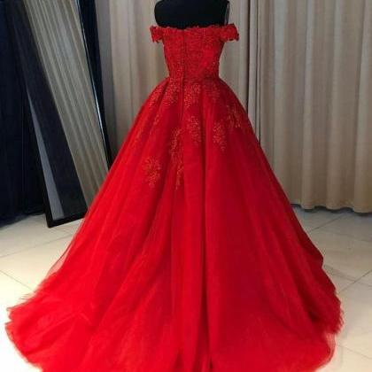 Hand Made Customed Off Shoulder Ball Dresses Red..