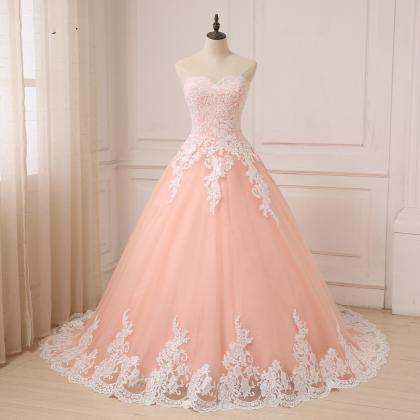 Hande Made Sleeveless Peach Colore Wedding Dresses..