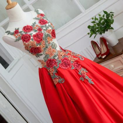 Hande Made Red Ball Gown,sleeveless Prom Dress..