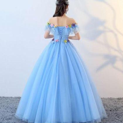 Handmade ,off Shoulder Prom Dress,sky Blue Ball..
