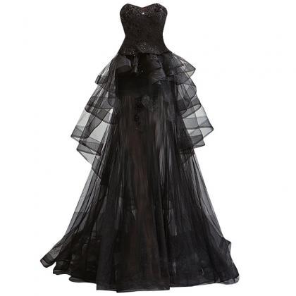 Handmade Black Stapless Party Dress Pius Size..