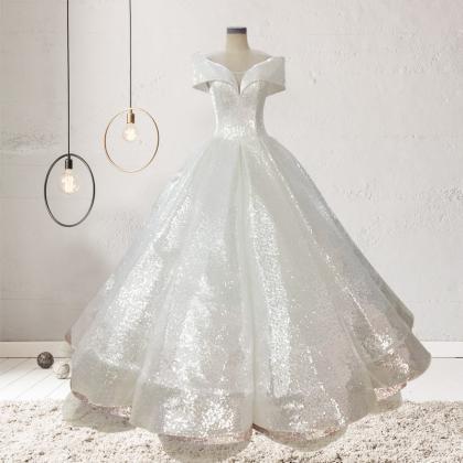 Handmade Bride Dress Off Shoulder Gradual Sequined..