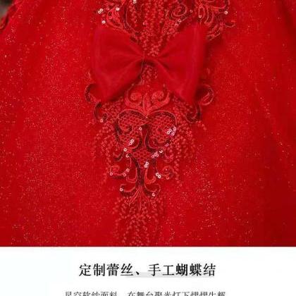 Handmade Starry Red Shiny Wedding Dress Bow Long..