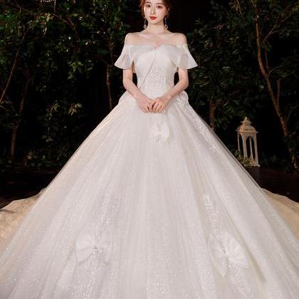 Handmade Starry White Shiny Wedding Dress Bow Long..