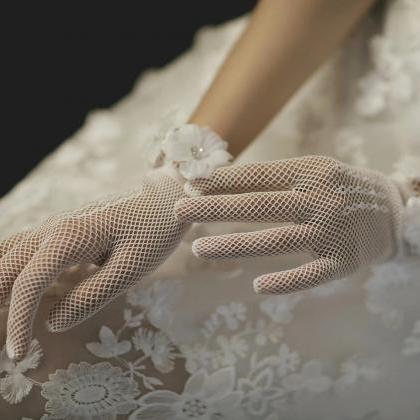 Bride Wedding Gown Lace Gloves White Ceremonial..