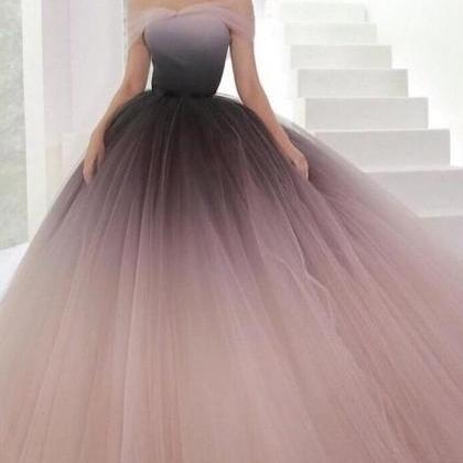 Handmade Off Shoulder Ombre Tulle Long Prom Gown,..