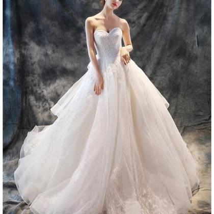 Handmade Strapless Wedding Dress Beaded Ball Gown..
