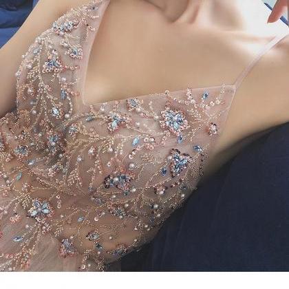 Sexy Strappy Evening Dress Beaded Sequin Party..