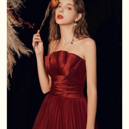 Handmade red pleated dress satin pa..