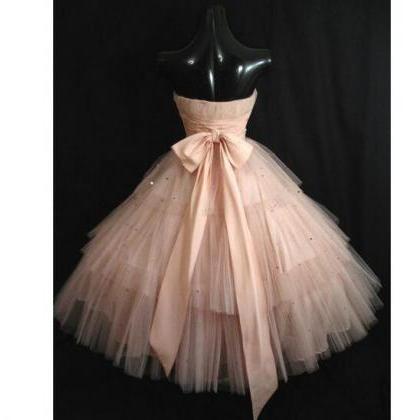 Hand Made Pink Prom Dresses Strapless Layered..