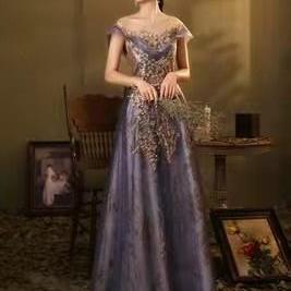 Custom Purple Prom Dresses, Lace Applique Prom..