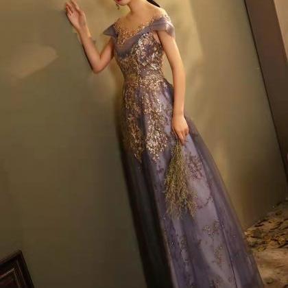 Custom Purple Prom Dresses, Lace Applique Prom..