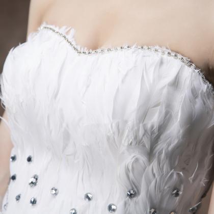 High-low Dress Feather Rhinestone Wedding Dress..