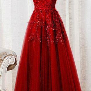 Long Red Prom Dresses,a-line Sleeveless Zipper..