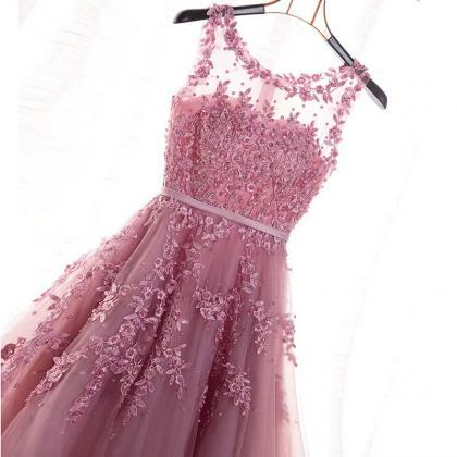 Long Pink Prom Dresses,a-line Sleeveless Zipper..