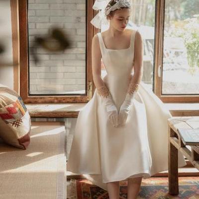 cheap Satin Outdoor Wedding Dress Simple, Satin Outdoor Wedding Dress, Backless Bridal Dress, Custom Made 