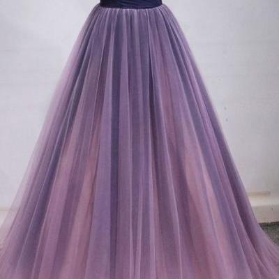 handmade custom dress Purple organza with thin shoulder strap, off-the-shoulder super dress, high waist line and low chest wedding dress