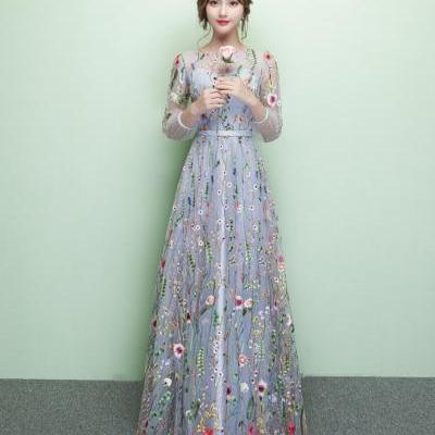 hande made Unique,long sleeve prom dress,embroidered party dress plus size custom made 