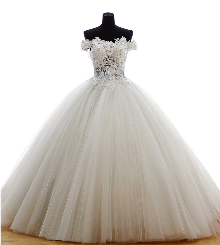 Off Shoulder Wedding Dress, Lace Decal Dresses Floor Length Ball Gown Wedding Dress,custom Made,