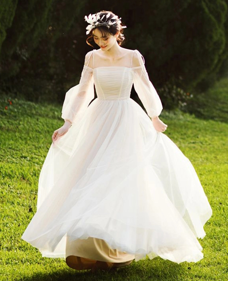 Lace Fashion Simple Bridal Dress 2021 Boho Bridal Dress Long Sleeve Bridal Dress