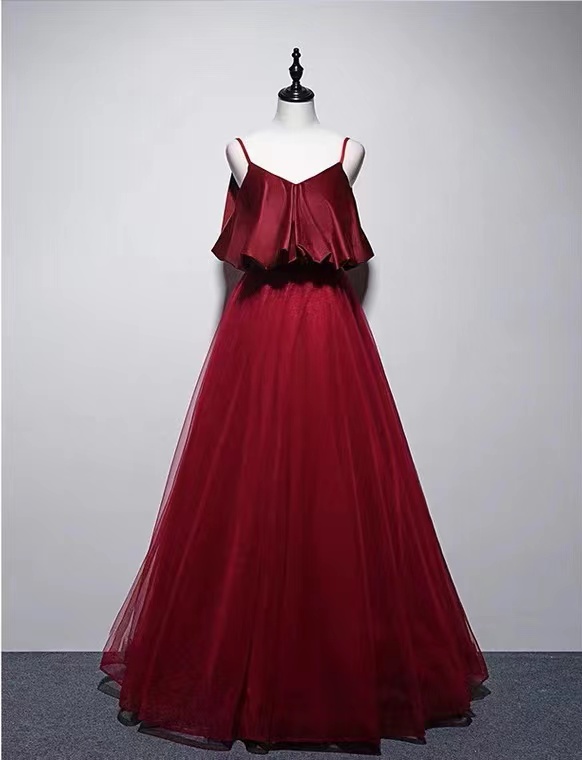 Handmade Custom Dress Spaghetti Strap Red Prom Dress, Flounces Collar, Stylish Evening Dress,high Waisted Maternity Gown,custom Made
