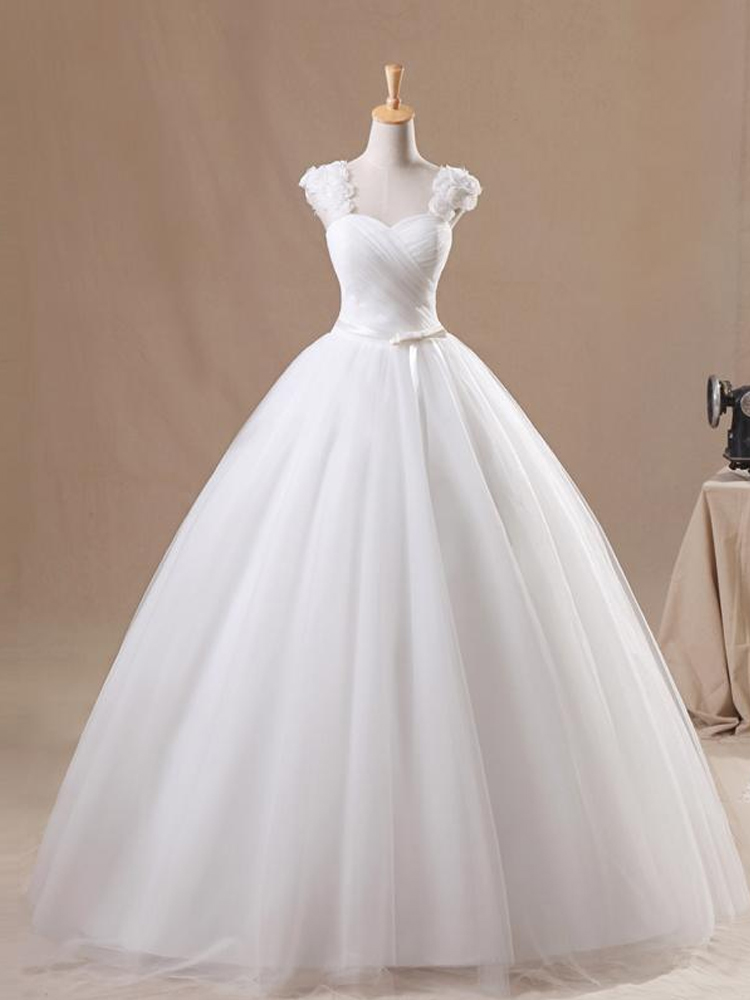 Handmade Custom Made Dresses Lace Up Capped Sweetheart Soft Tulle Ball Gown Wedding Dress With Flowers Floor Length Wedding Gowns