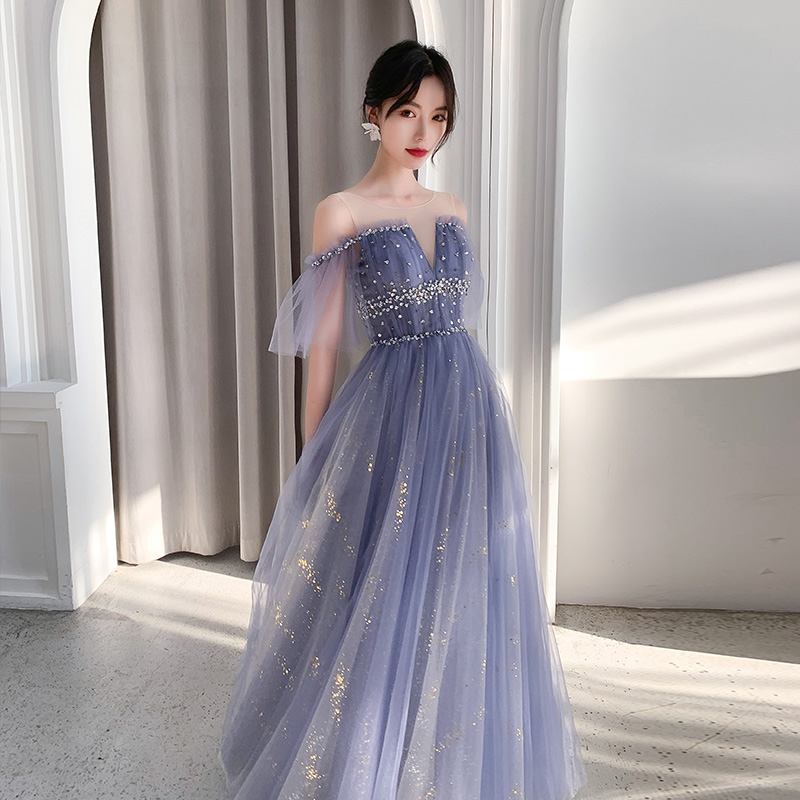 Handmade Custom Made Dresses Stylish Blue Tulle Long Prom Dress, Blue Evening Dress Red Prom Dress