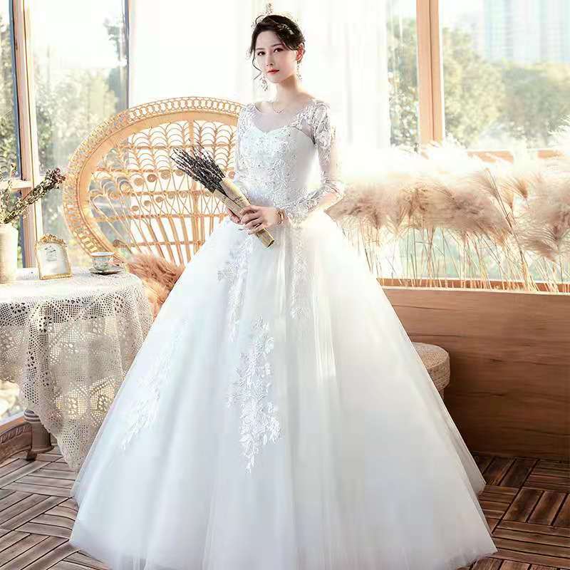 Long Sleeves Wedding Dress With Long Train Princess Wedding Dress 3d Lace Applique Dress