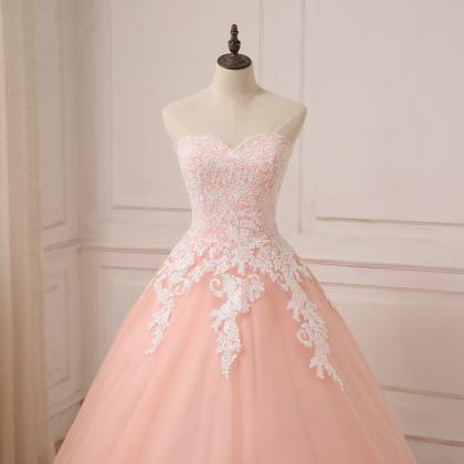 Hande Made Sleeveless Peach Colore Wedding Dresses Prom Dresses With Ivory Lace Bridal Gowns Plus Size