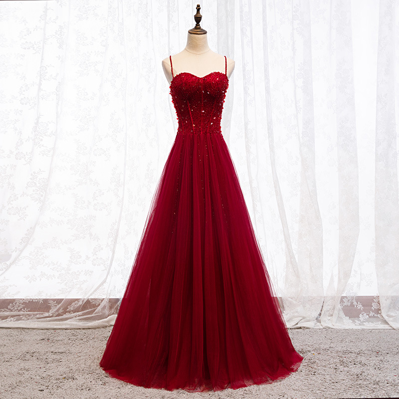 Hande Made Handmade Styles, Red Ball Dresses, Spaghetti Strappy Evening Dresses, Sequined Dresses