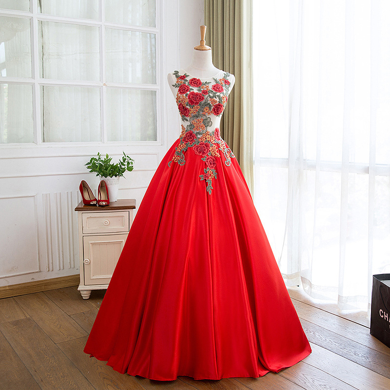 Hande Made Red Ball Gown,sleeveless Prom Dress ,formal Dress With Applique Plus Size