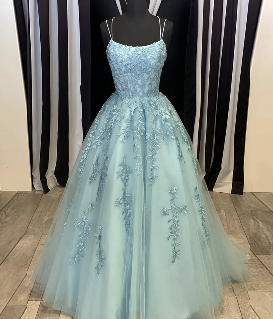 Handmade Blue Tulle Lace Long Ball Gown Dress Formal Dress.strapless Party Dress Lace Sleeveless Prom Dress Plus Size Customed