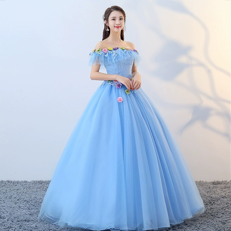Handmade ,off Shoulder Prom Dress,sky Blue Ball Gown Dress Plus Size Custom Made