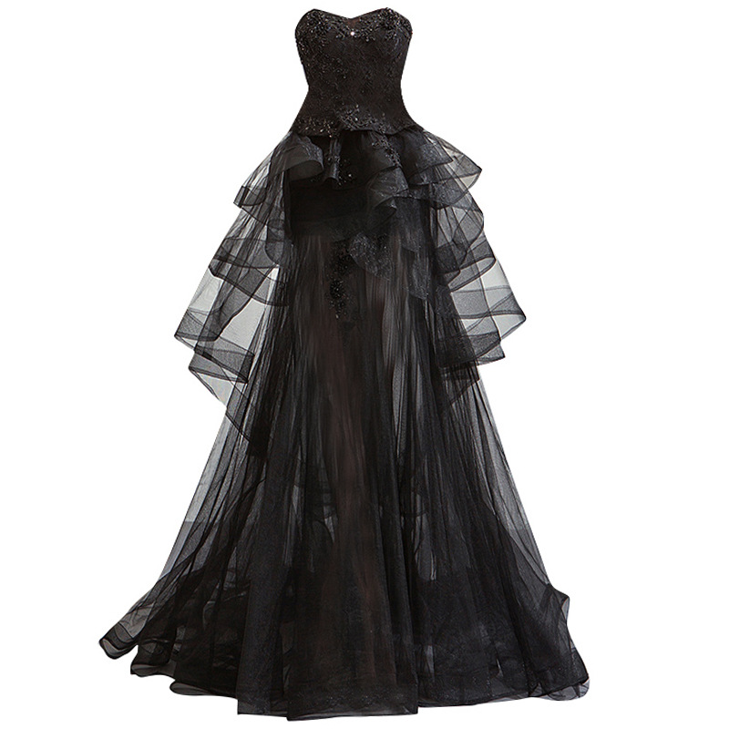 Handmade Black Stapless Party Dress Pius Size Dress Custom Made