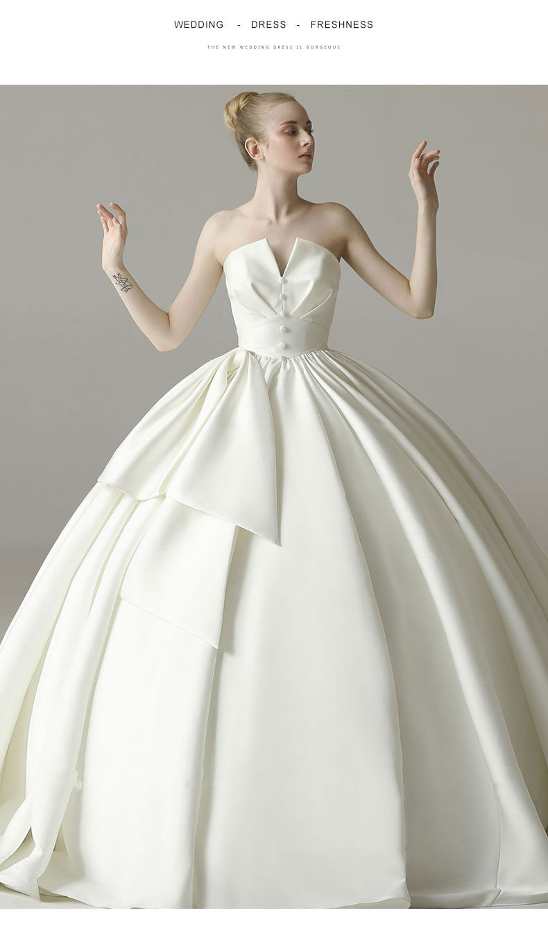 Handmade Elegant Strapless Satin Wedding Dress Style Trailing Bridal Dress Strapless Simple Wedding Dress Plus Size Custom Made