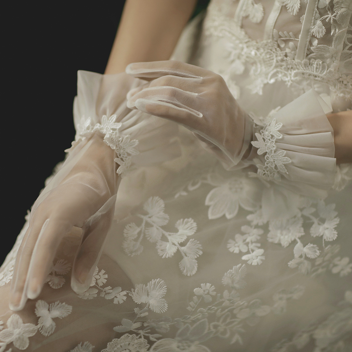 Bride Wedding Gown Lace Gloves White Ceremonial Wedding Gloves Custom Made Dress, Gloves Are