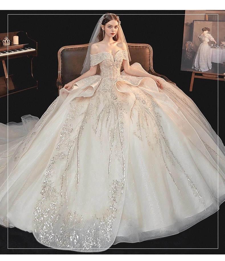 Handmade Princess Wedding Dress 2021 One-shoulder-style Bridal Dream Queen Wedding Dress Big Tailing Wedding Dress