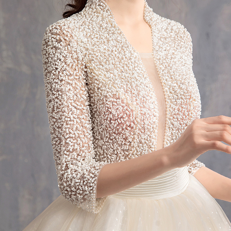 Handmade Elegant Long-sleeved Beaded Wedding Dress Style Floor-sweeping Wedding Dress With Custom Size
