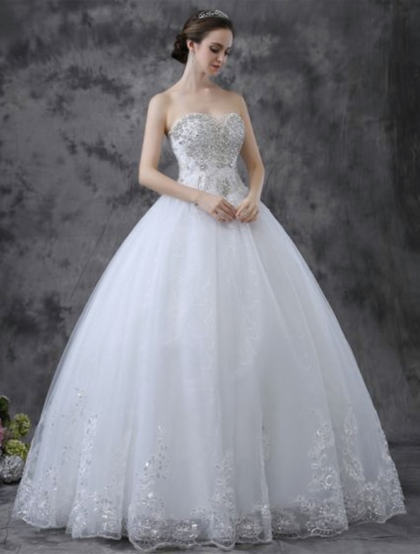 Handmadeglitter Sweetheart Sequin Rhinestone Floor-length Lace Ball Gown Wedding Dress