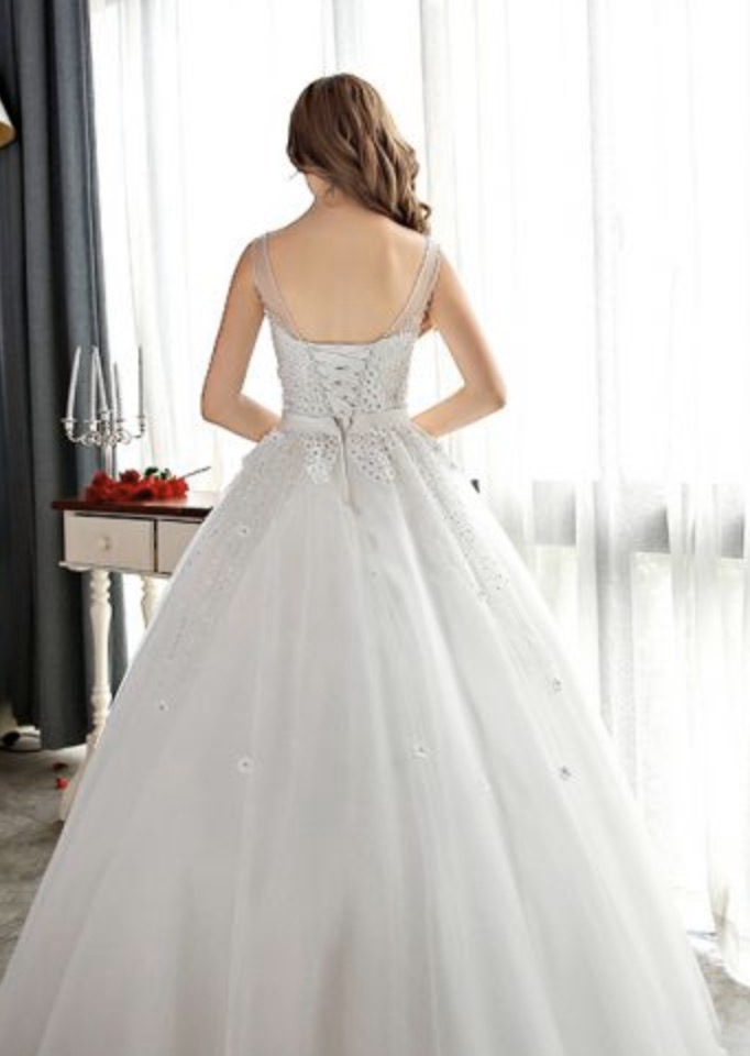 Sustom Handmade Sparkly White Wedding Dress Graduation Ball Gown