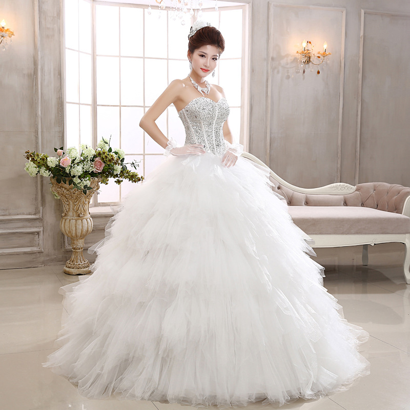 Hand Made Luxury Sweetheart Sleeveless Sequined Upper Corset Cascading Ruffles Ball Gown Wedding Dress Plus Size Custom