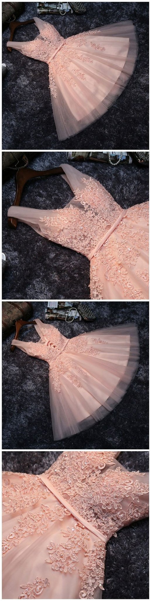 Lace Appliqued Tulle Blush Pink Short Homecoming Dress,sweet 16 Dress