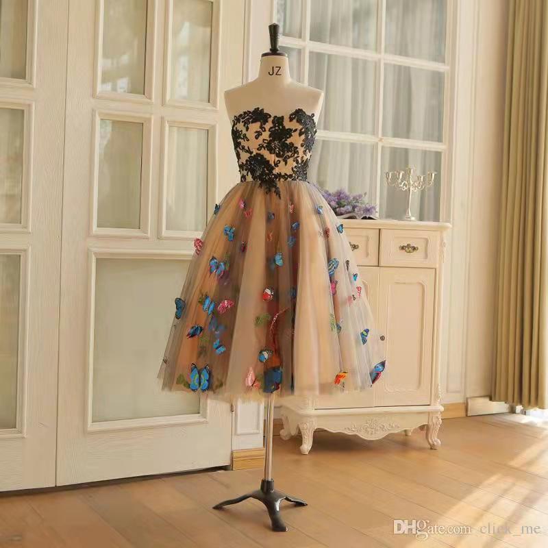 Chic Lover's Short Prom Dress With Butterfly Embroidery, Lace Knee-length, Short Prom Dress Home Dress