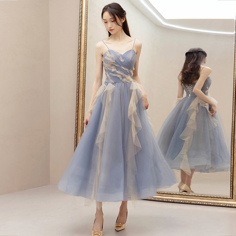 Custom Beaded Blue Bridesmaid Dress, Style, Fairy Spaghetti Strap Cocktail Dress,custom Made