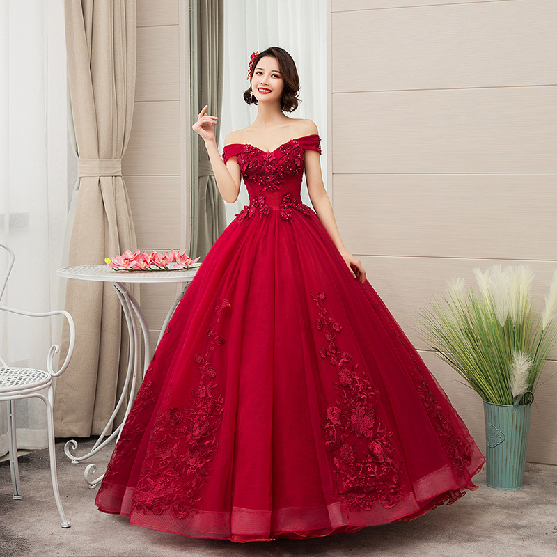 handmade red graduation party dress Off the shoulders Princess dress tailored beaded embroidered lace dress Elegant graduation party dress Princess dress
