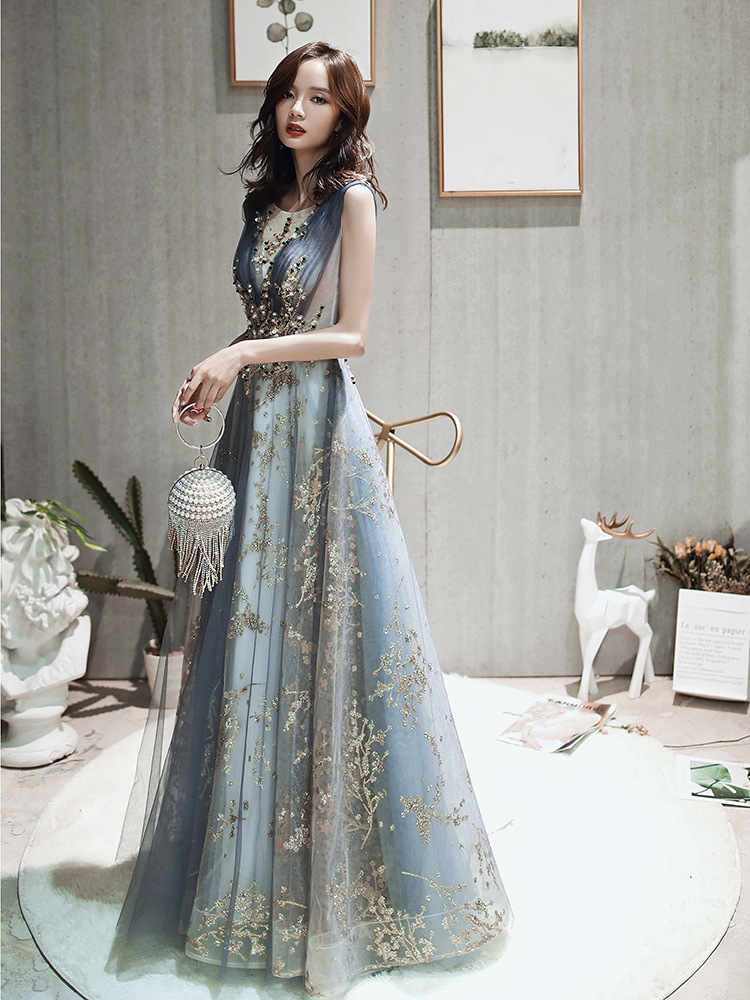 Seaside holiday beach long skirt mid-length vintage Chinese style embroidery embroidery mesh dress dinner dress mid-sleeve printed dress