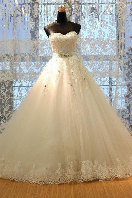 Strapless Wedding Dress Trap Dress Lace Embroidered Bride Dress Shiny Beaded Wedding Dress Elegant classic cheap wedding dress